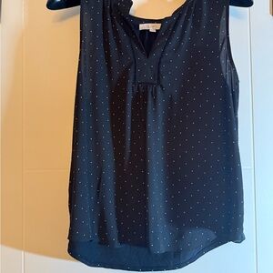 LOFT Black Sleeveless Blouse with Dotted Pattern